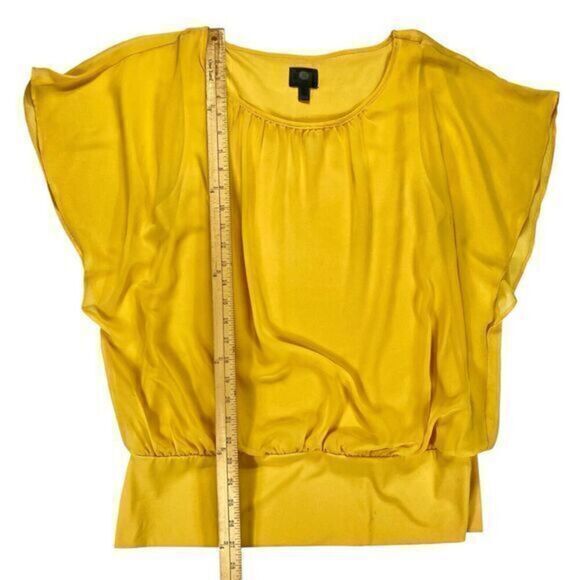 JM Collection Top Womens Sz Large Yellow Flutter-Sleeve Career Scoop Neck Blouse - Picture 14 of 16